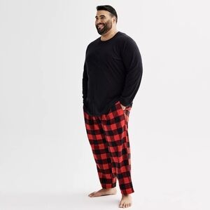 NWT Mens 2XB Sonoma Buffalo Check Flannel 2PC Long Sleeved Pajama Set Black Red